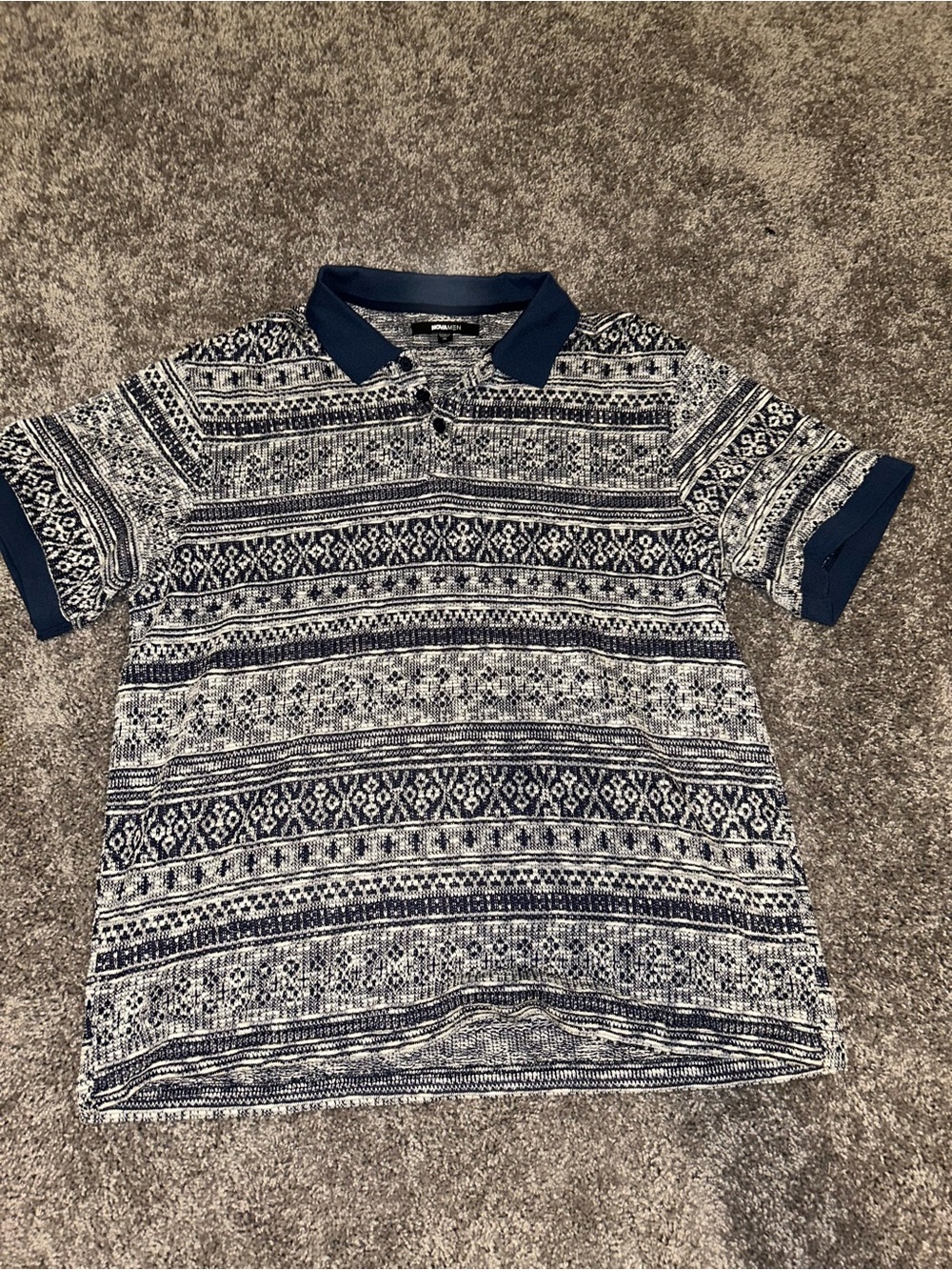 Fashion Nova Blue & White Patterned Men's Polo